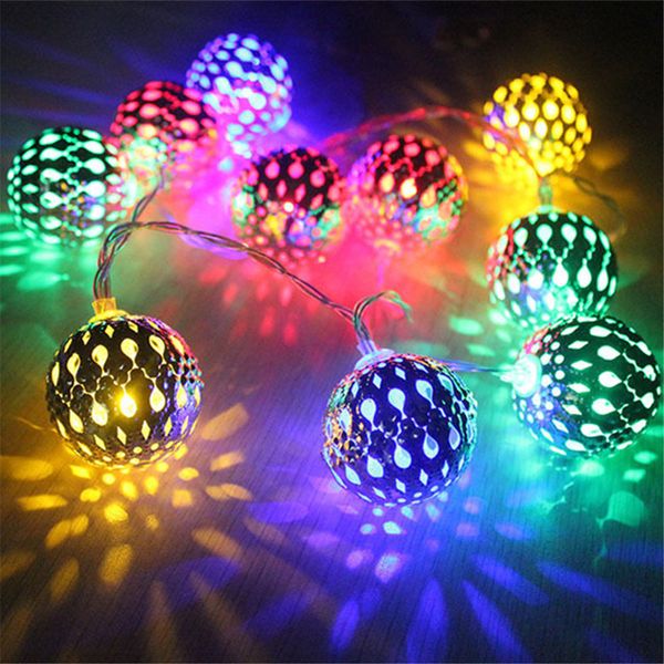 Светодиодный свет Струнные батареи USB Power Power-Out Moroccan Balls Girland Fairy Lights Свадьба Рождественский Украшение Лампы