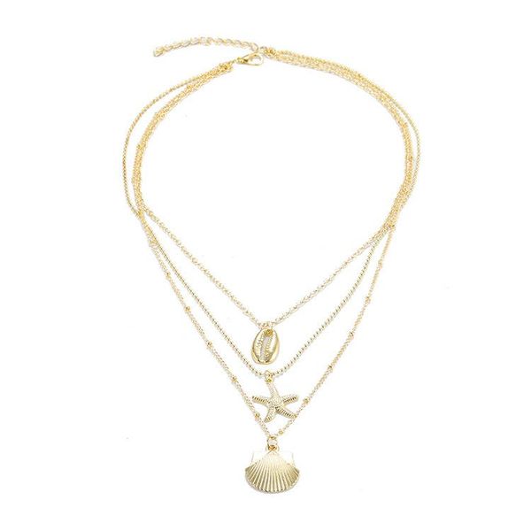 

pendant necklaces bohemian fashion jewelry alloy shell starfish scallop multilayer necklace female party gift, Silver