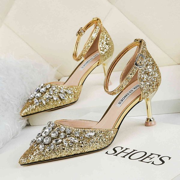 

dress shoes six.5 cm european and american pointed to shallow strass sequined stilettos word with sandals thin heel banquet shoes k0dj, Black