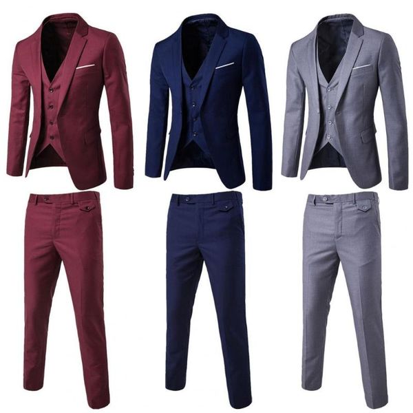 

men's suits & blazers 1 set stylish men suit long sleeve soft male pure color buttons, White;black