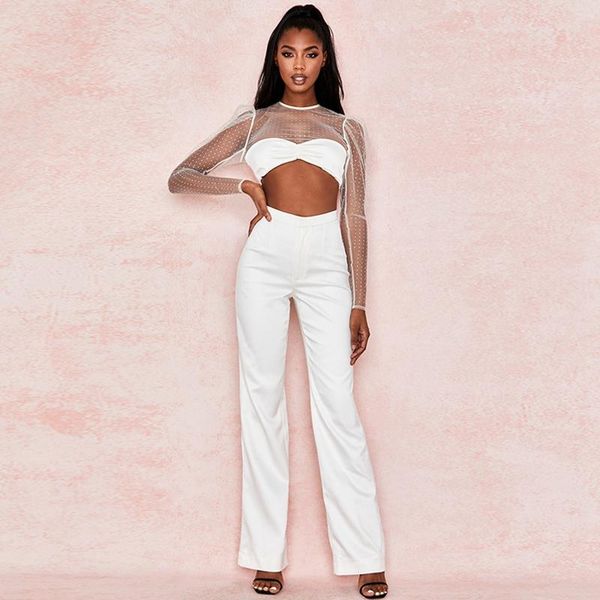 

women's jumpsuits & rompers 2021 fashion white mesh hollow out women jumpsuit dot two pieces set summer verano club drop, Black;white