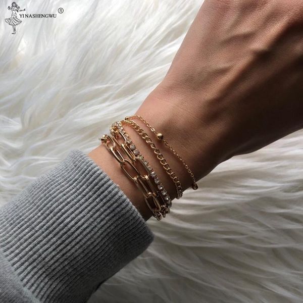 

charm bracelets bohemian geometric crystal multi layer bangles adjustable lasso bracelet set for women jewelry accessories gift, Golden;silver