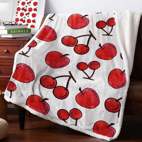 

blankets red watercolor cherry apple white home lamb cashmere thick bed blanket sofa winter warm sherpa born wraps kids bedspread