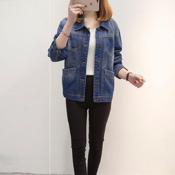 

women's jackets xl-5xl plus size casual women jeans jacket 2021 autumn fashion pockets loose denim female coats long sleeve outerwears, Black;brown