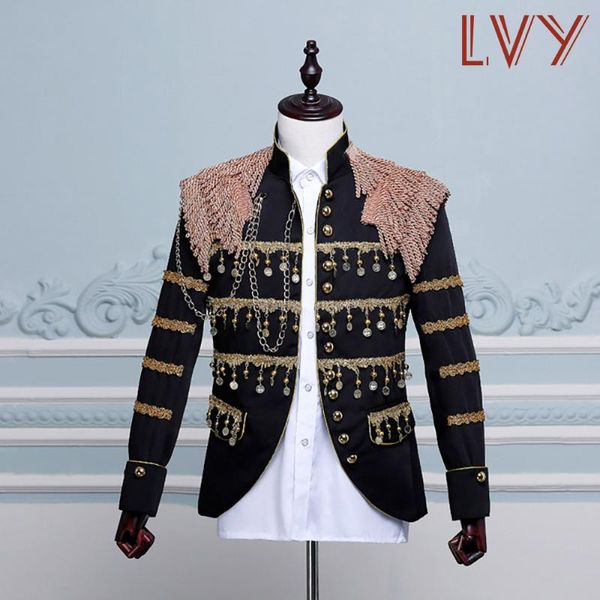 

men's suits & blazers blazer, vintage prom wedding suit, short slim bell stage singer costume set party suit, White;black