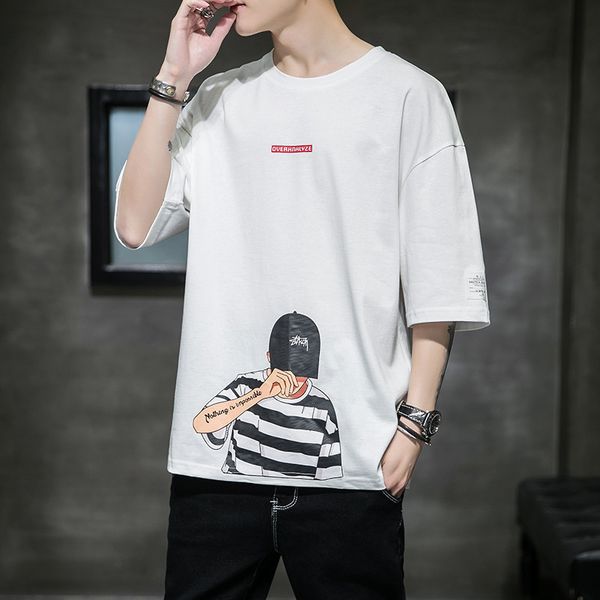 

men's t shirts short sleeve 2021 summer loose 5 / 5 cotton, White;black