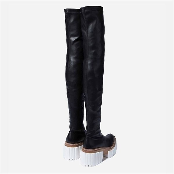 

mumani womans over-the-knee boots pointed toe elasticity flat-bottomed long high-barrel elastic thick platform 211217, Black