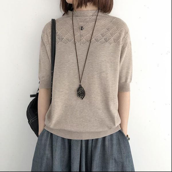 

women summer fashion korea sweaters style solid color hollow out half sleeve slim sweater office lady casual loose pullover, White;black