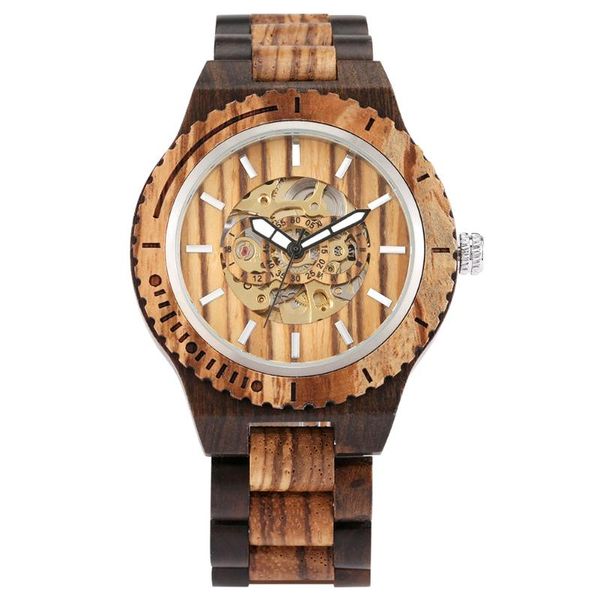 

wristwatches men's watch luxury wood self-winding mechanical automastic hight qulity band classic roman style design creative fashion, Slivery;brown