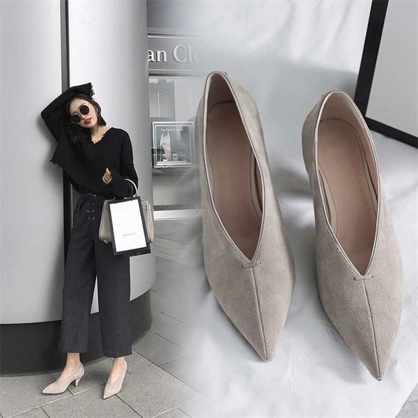 

women genuine leather shoes plus size 22-26.5cm sheep suede pumps shallow mouth single high heels 7.5cm 211029, Black