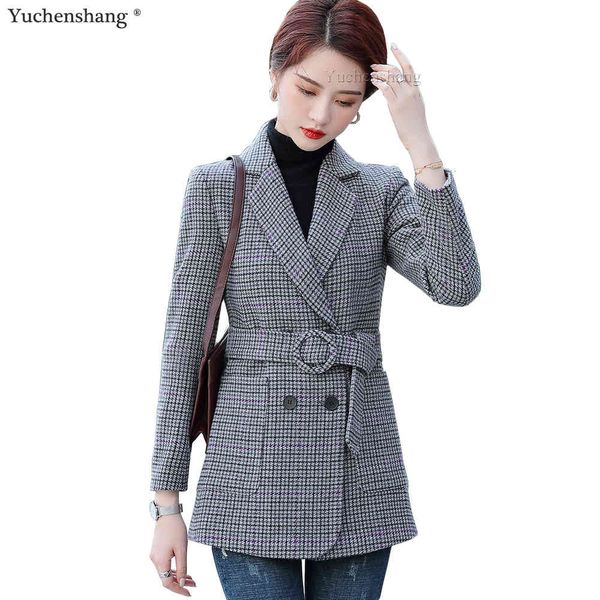 

women's suits & blazers green purple plaid thick winter women girl blazer coat new arrival casual ladies female jacket with poc, White;black