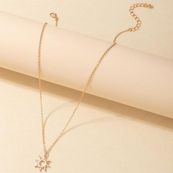 

pendant necklaces huatang bohemian hollow sun necklace for women gold color floral clavicle chain charming jewelry party gift collier, Silver