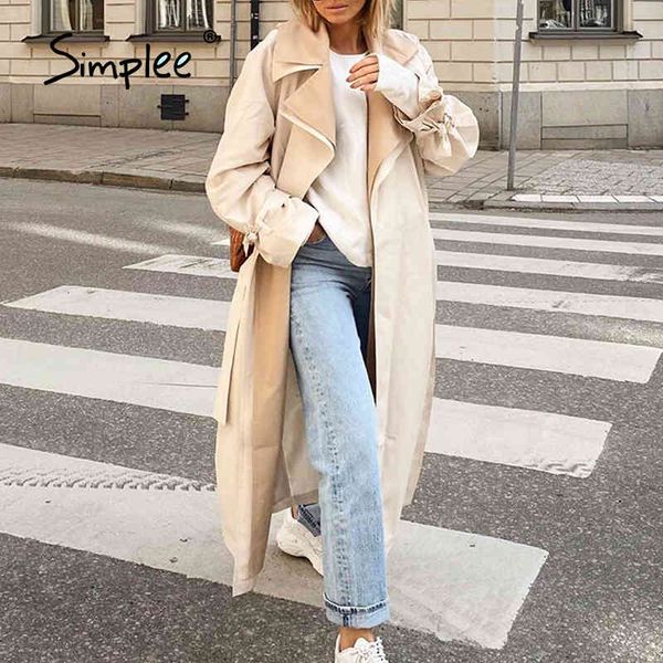 

elegant apricot autumn winter women wind office lady lace up female trench causal straight fashion long coat 210414, Tan;black