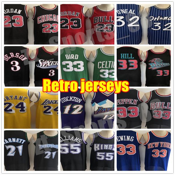 

retro stitched basketball jerseys o'neal hardaway men allen iverson 23 michael 91 rodman mcgrady karl malone hill ason williams stockto, Black;red