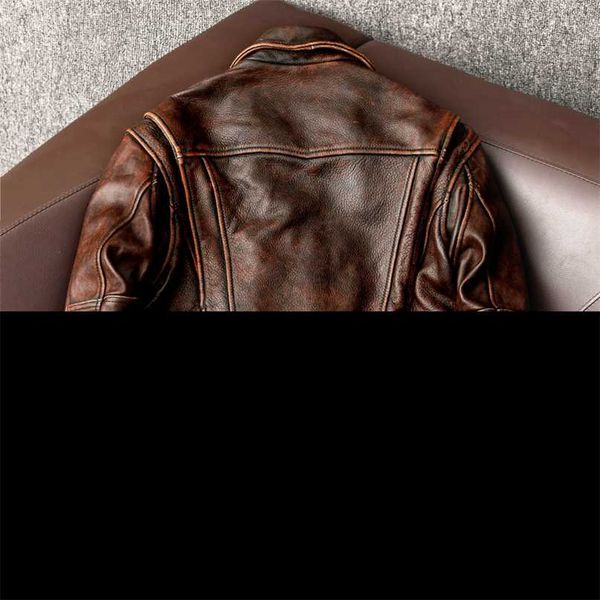 estilo genuíno jaqueta de couro marrom vintage casaco de vaca homens magro moda motociclista casaco asiático tamanho s-6xl 211008