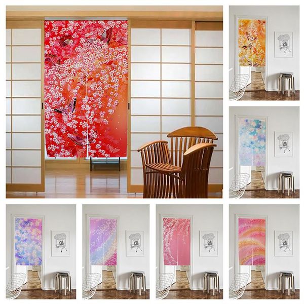 

curtain & drapes japanese style cherry blossom pink door 3d printed light-blocking home decor machine washable