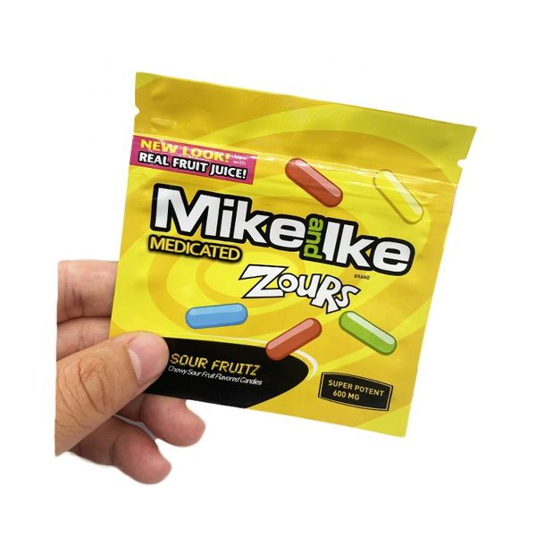 

packaging mike pue like bag 600mg sour fruitz zours edible mylar plastic bags with glossy material