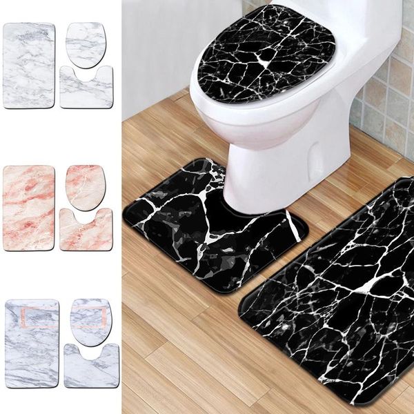 

bath accessory set 3pcs/set imitation marble pattern toilet floor mat non-slip mats carpet door pad home decoration bathroom accessories