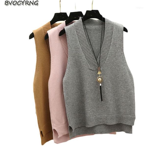 

v-neck knit vest women's sweater autumn and winter 2021 korean loose horse clips short sleeveless female pullover, Black;white