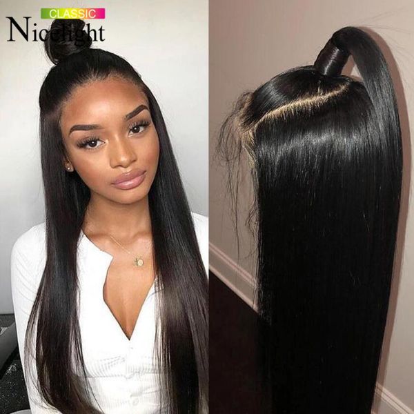 

lace wigs nicelight 4x4 closure wig straight human hair for women 180% brazilian remy natural long black, Black;brown