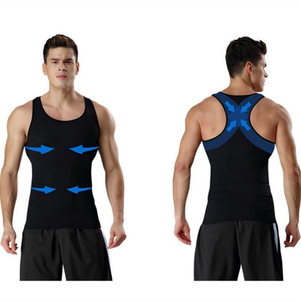 

men's body shapers shaper tank for men abdomen fat burn belly control back cross posture belt slimming corset redu shapewear leotard, Black;brown