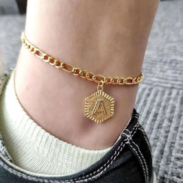 

anklets dainty summer a-s initial letter hexagon alphabet leg bracelets for women men foot jewelry feet chain friendship gifts, Red;blue