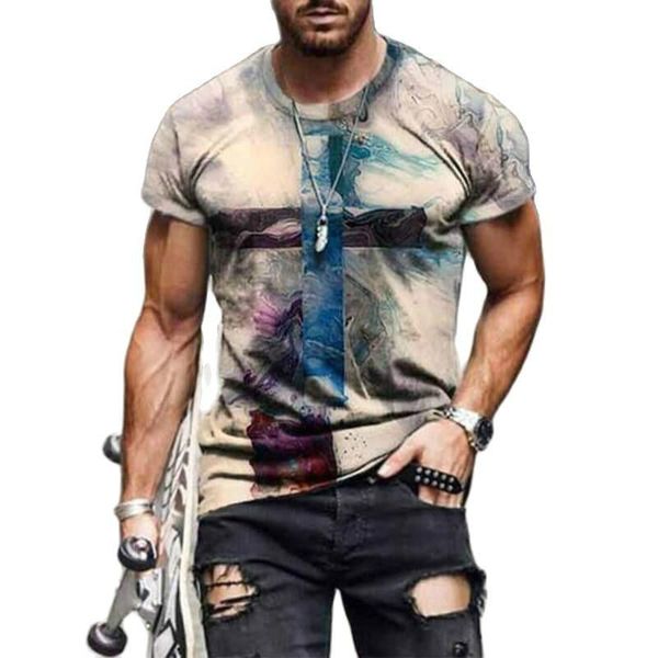 

men's t-shirts 2021 summer fashion and women's cross pattern printing t-shirt casual 3dt elements trendy street style shirt, White;black