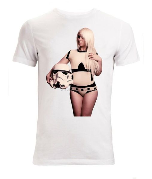 

men's t-shirts star stormtrooper girl po men (woman available) t shirt white top, White;black