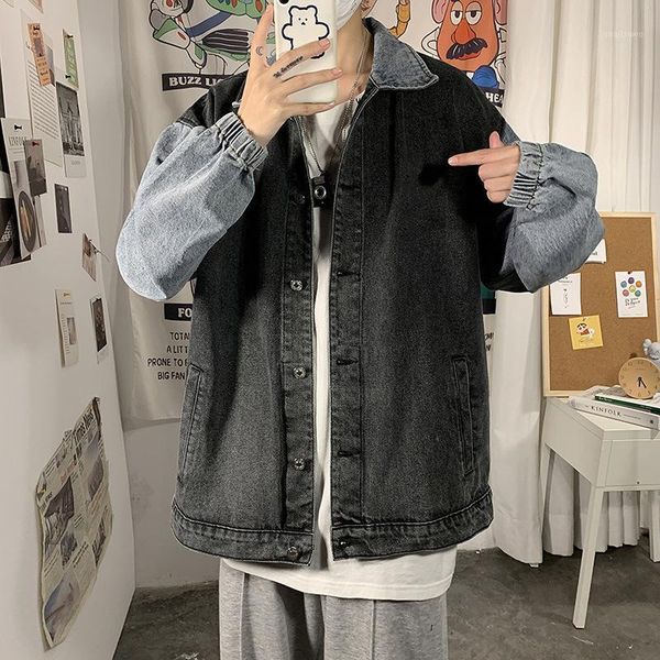 

men's jackets e-baihui denim jacket spring and autumn harajuku oversized coat jeans vintage casual patchwork loose hip hop fashion stre, Black;brown