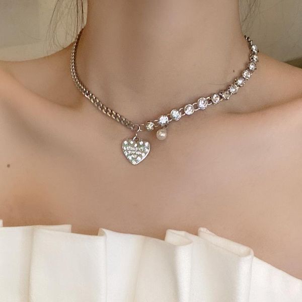 

chokers fashion crystal heart pendant chain choker necklace for women cute neck pendants clavicle collier female jewelry, Golden;silver