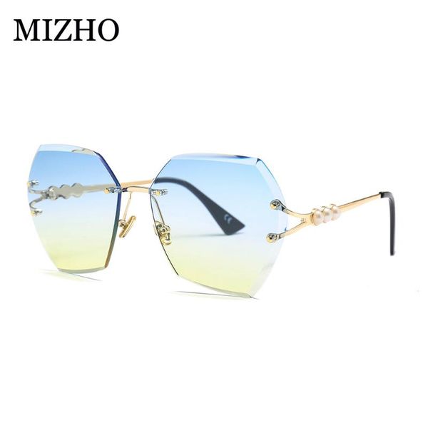 

outdoor eyewear mizho 2022 fashion big frame sunglasses women rimless polygon luxury design sun glasses summer style female uv400
