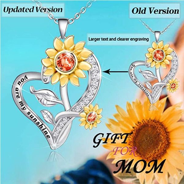 

pendant necklaces elegant love heart sunflower necklace women fashion you are my sunshine blessings daughter wife birthday jewelry gifts, Silver