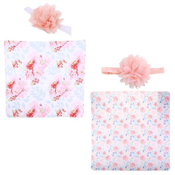 

blankets & swaddling 2 pcs born floral swaddle wrap+ headband set baby infants cotton receiving blanket sleeping bag hair band