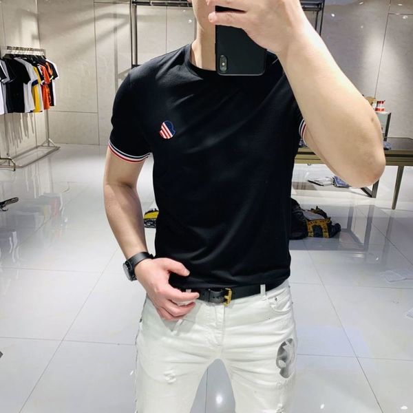 

shirt 2021 summer polo thin short round ne pullover slim fitting t-shirt embroidery label stripe tide half sve men's, White;black