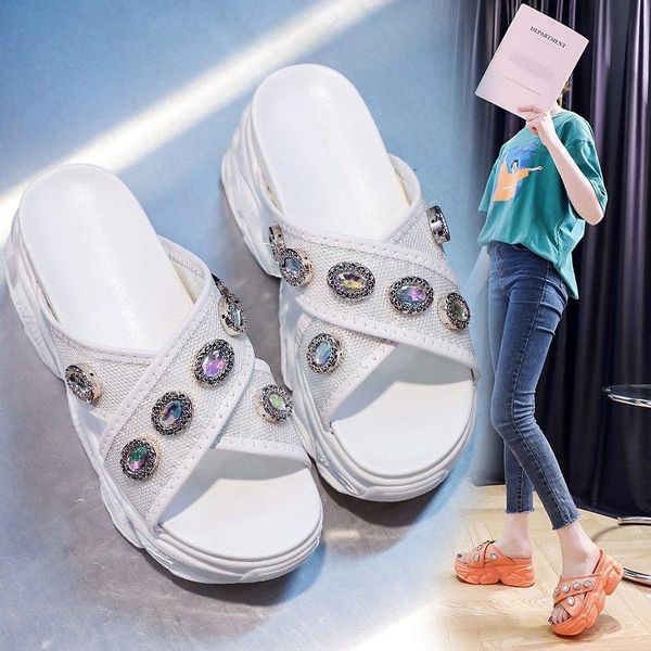 

slippers water drill thick sole women shoes increase tide brand sports sandals wear candy color fashion without freight, Black