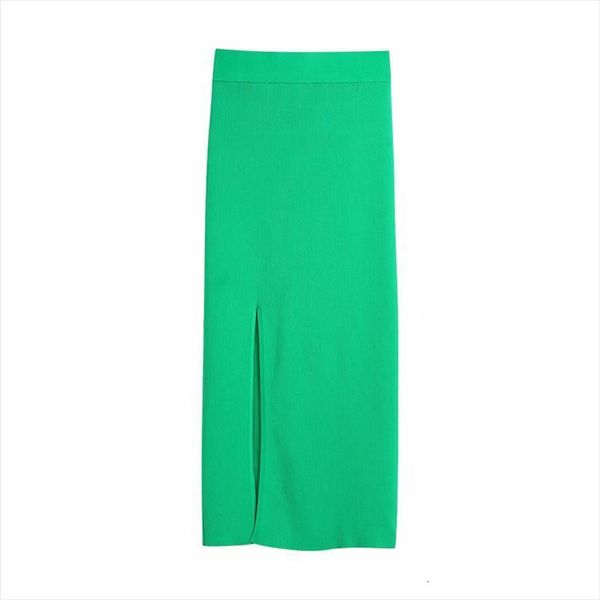 

slmd stylish chic green ribbed women skirt knitted fashion side split female casual jupe, Black