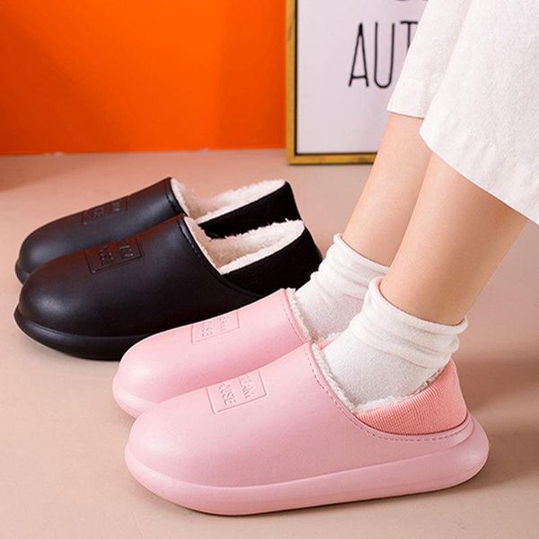 

women winter slippers warm home flats women's waterproof woman indoor cotton non-slips big size 45 shoes laides casual footwear, Black