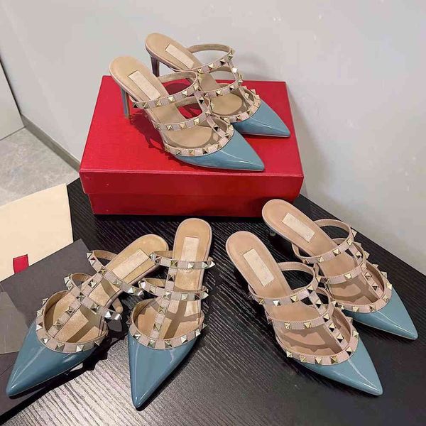 

y version new rivet shoes pointed flat bottomed slippers women summer lazy half slippers women wear shoes outside outlets, Black