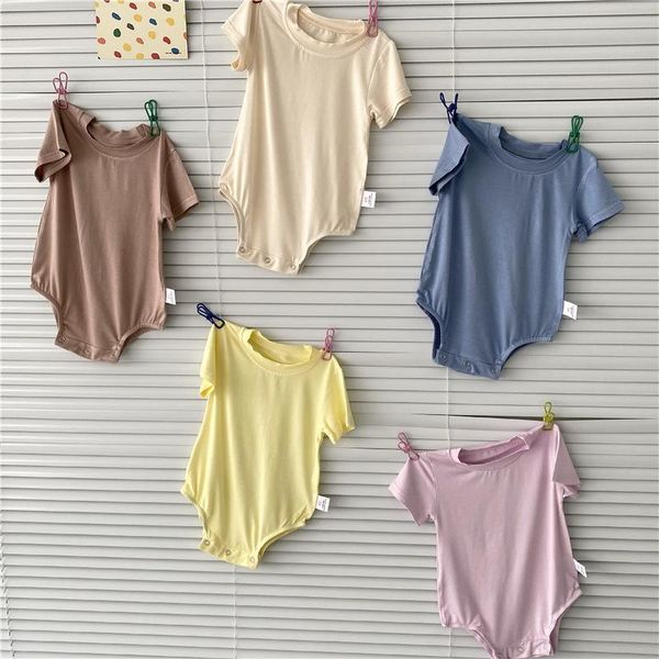 

rompers born baby triangle romper for girls modal thin jumpsuit ice silk bodysuit 2021 summer solid infant girl boy clothes, Blue