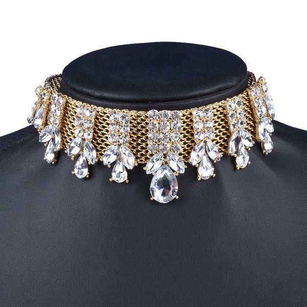 

chokers luxury crystal collar necklace for women rhinestones choker statement wedding banquet jewelry maxi collier femme gifts, Golden;silver