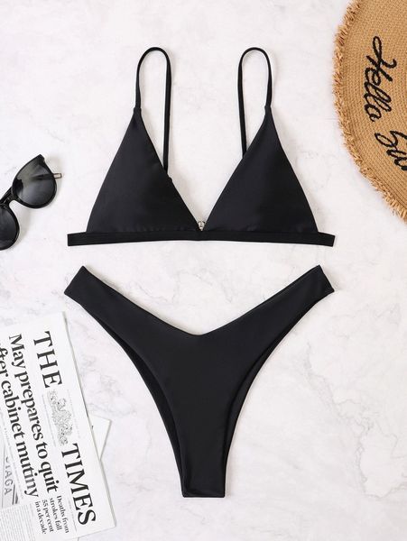 

triangle high cut bikini swimsuit u3e5#, White;black