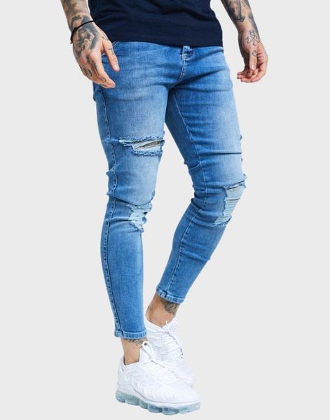 

men's jeans siksilk skinny distressed slice knee, Blue