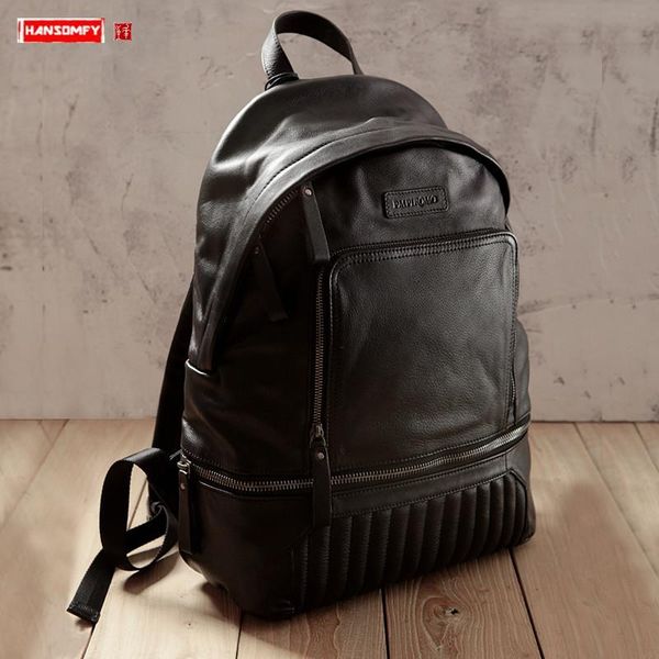 

backpack the first layer of leather men's lapfashion trend men large capacity schoolbag travel computer bag