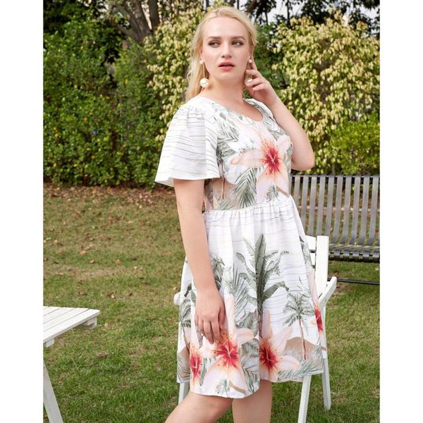 

plus size dresses 2021 women dress floral short sleeve larges big plussize o-neck clothes clothing casual wear for female suits, Black