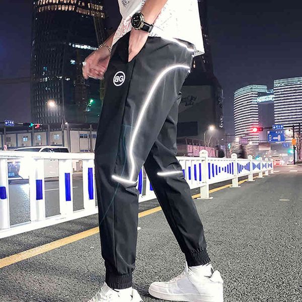 

men's spring fashion sweatpants hallways masculine printed reflective hip pants streetwear, Black