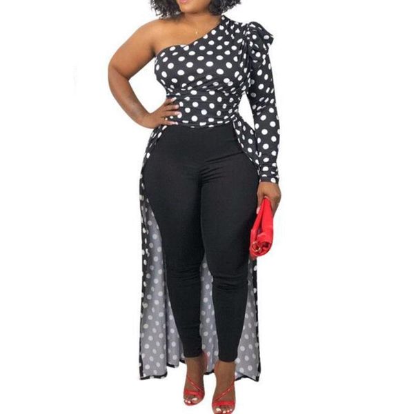 

women's blouses & shirts one shoulder women asymmetrical tunic summer polka dot print female party blusas femininas plus size blous, White