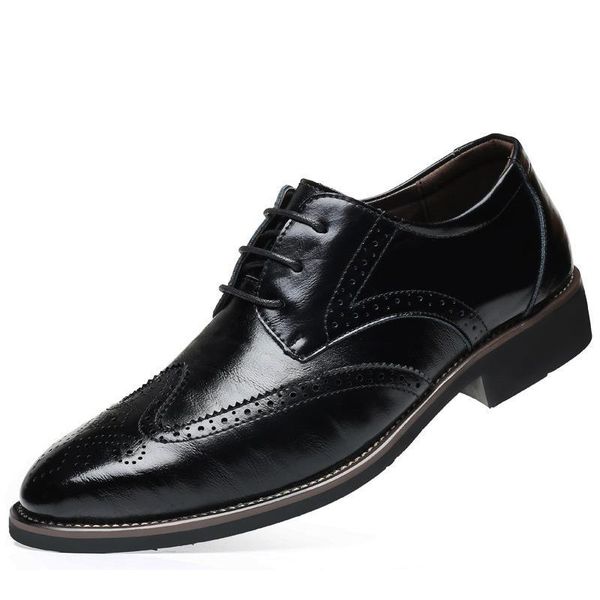 

dress shoes whoholl retro bullock design men business formal classic pointed toe leather oxford big size 38-48, Black