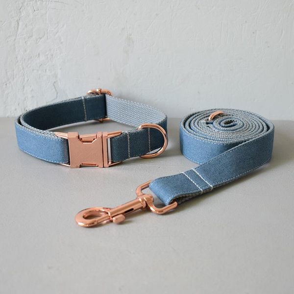 

dog collars & leashes collar personalized nylon pet leash denim adjustable for medium large dogs easy name tag