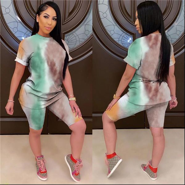 

womens women tracksuits printed home clothes tie dye sports two piece suit summer clothing ladies 2 short pants, Gray