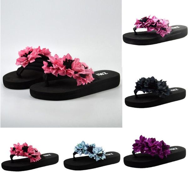 Slippers mulheres chinelos de flores muffin sandálias de fundo plano casa banheiro sapatos de praia e tamanho klapki damskie nalato